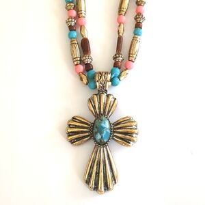 Western Cross Beaded Necklace and Earrings Set
